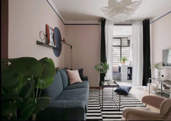 black white and pink living room | Interior Design Ideas