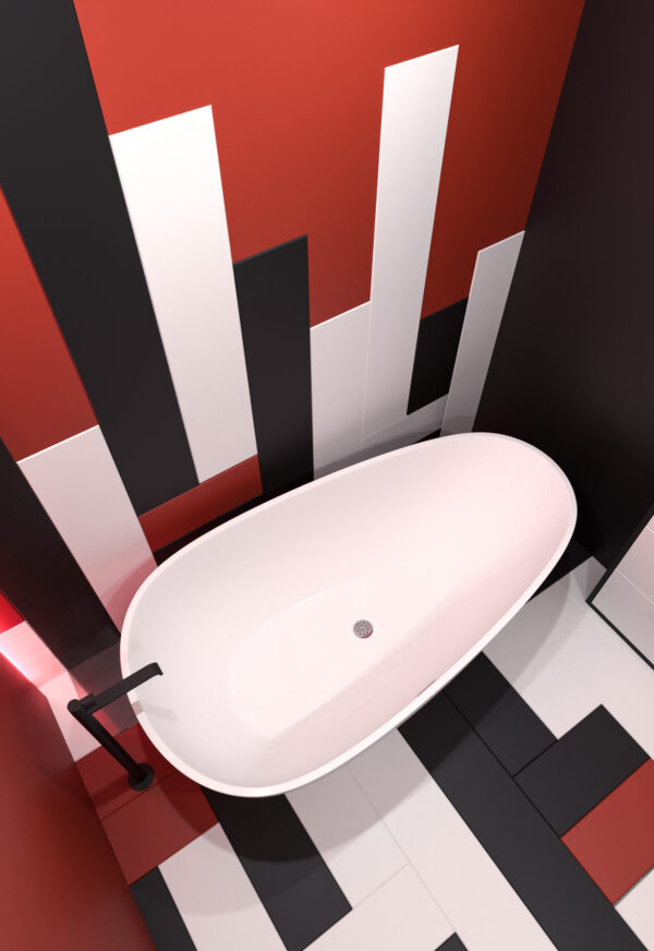 black white and red bathroom Interior Design Ideas