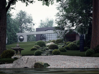 A Terraced Japanese Garden House Filled With Sculptural Art