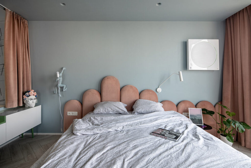 blue grey and pink bedroom | Interior Design Ideas