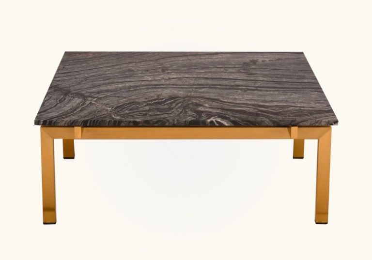 Square Black Marble Coffee Table With Gold Base Luxe Furniture Living