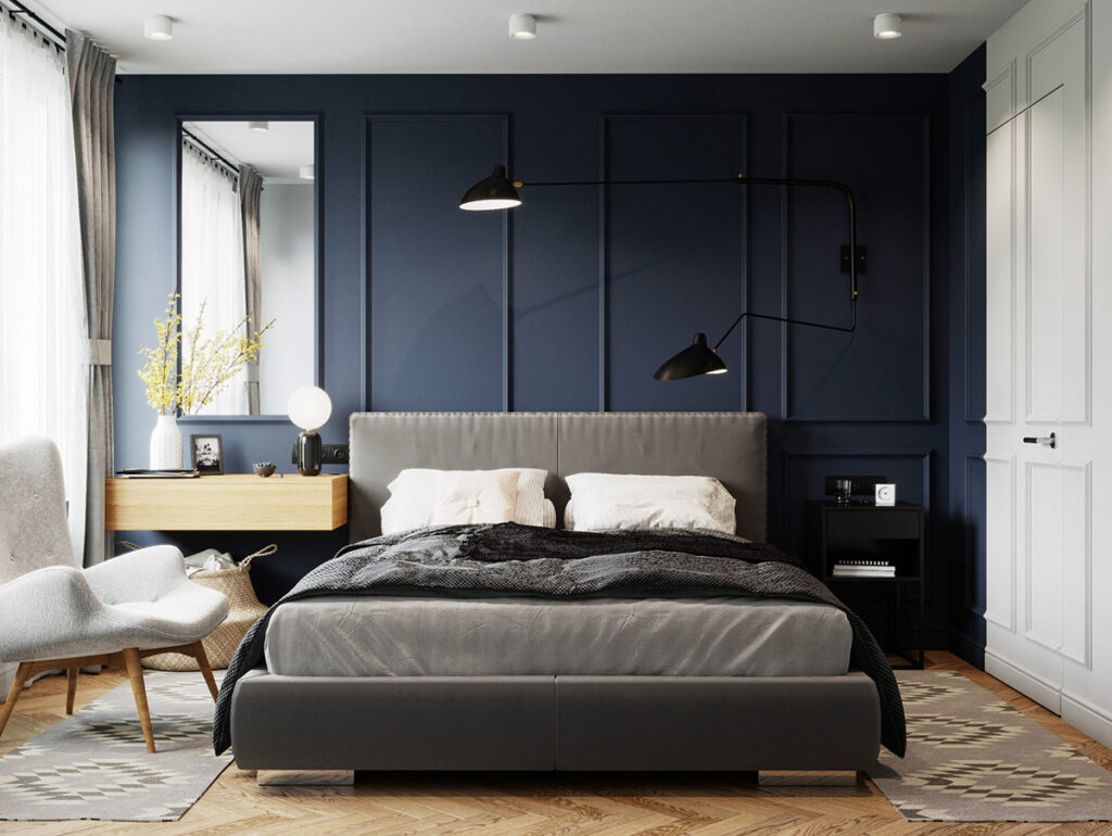 dark sapphire blue jewel tone bedroom design Interior Design Ideas
