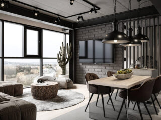 Grey Modern Industrial Apartment Interiors