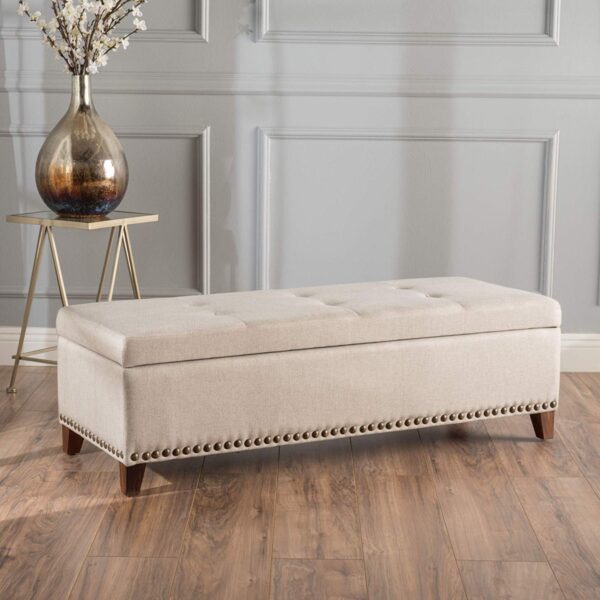 Extra long storage cheap bench with cushion