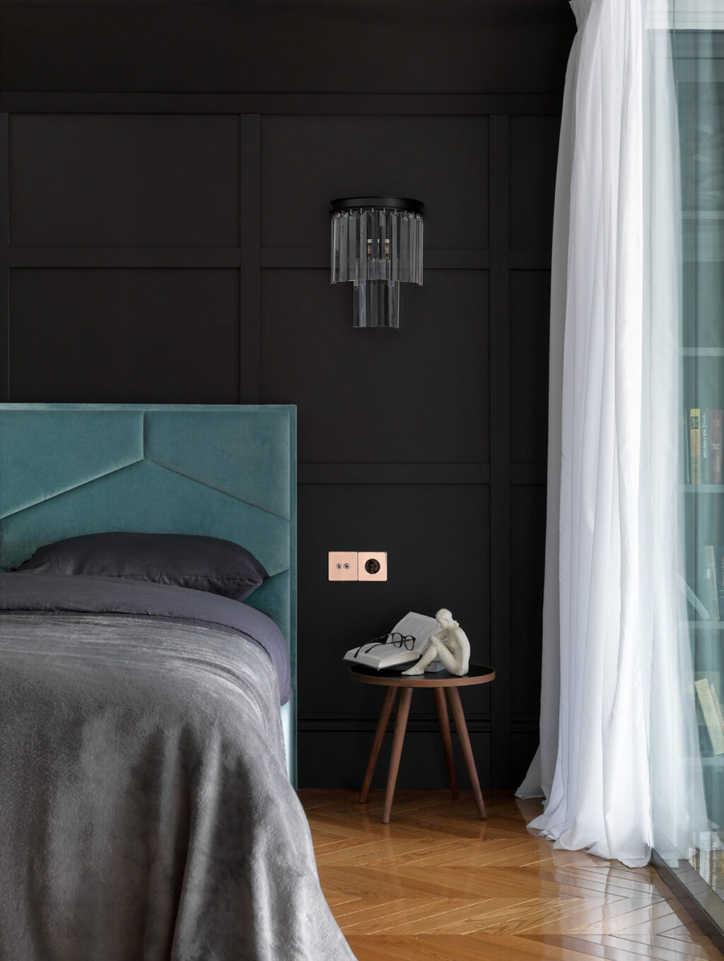 teal headboard Interior Design Ideas