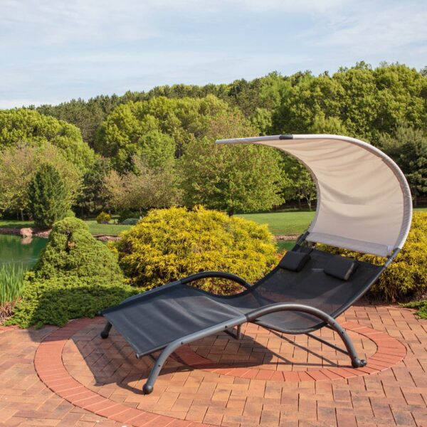 Sling double outdoor rocking sales chaise lounge chair with canopy