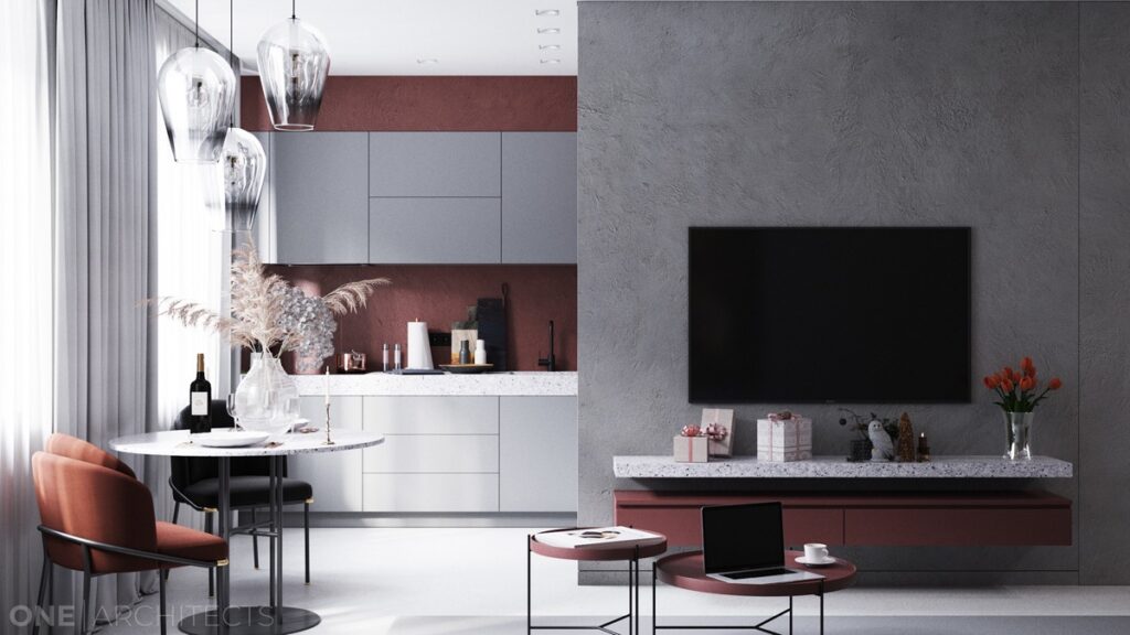 beautiful red accent wall in kitchen design Interior Design Ideas