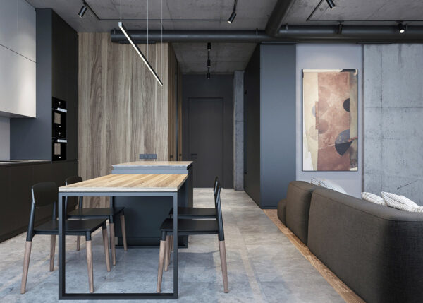 black wood and grey dining room | Interior Design Ideas