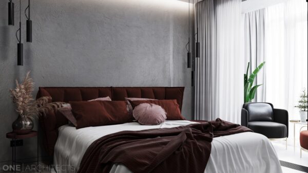 dark red modern bedroom color palette inspiration | Interior Design Ideas