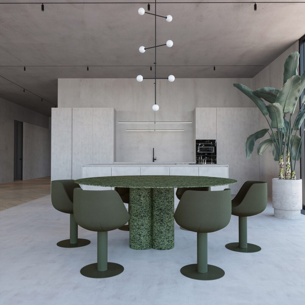 grey and green dining room Interior Design Ideas