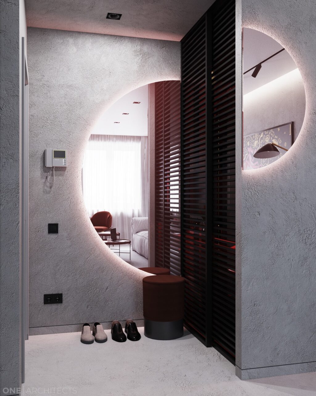 half circle decorative wall mirrors with backlights in modern home