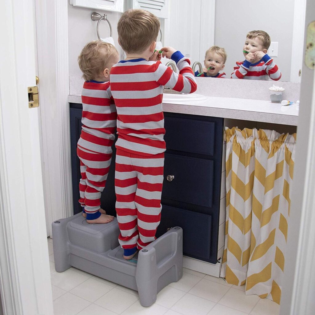 kids step stool for bathroom sink with two heights for siblings ...
