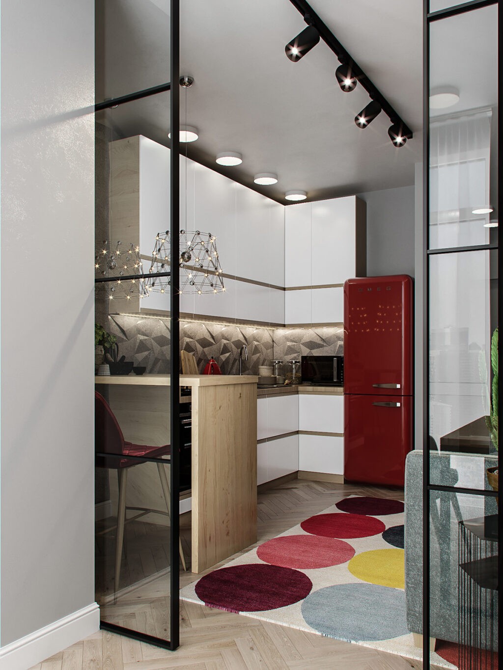 playful red color theme in retro inspired kitchen design | Interior