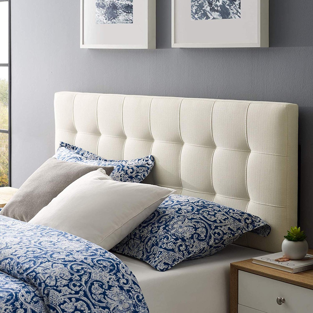 Ivory Colored Tufted Headboard Off White Fabric Bedframe Under $100 ...