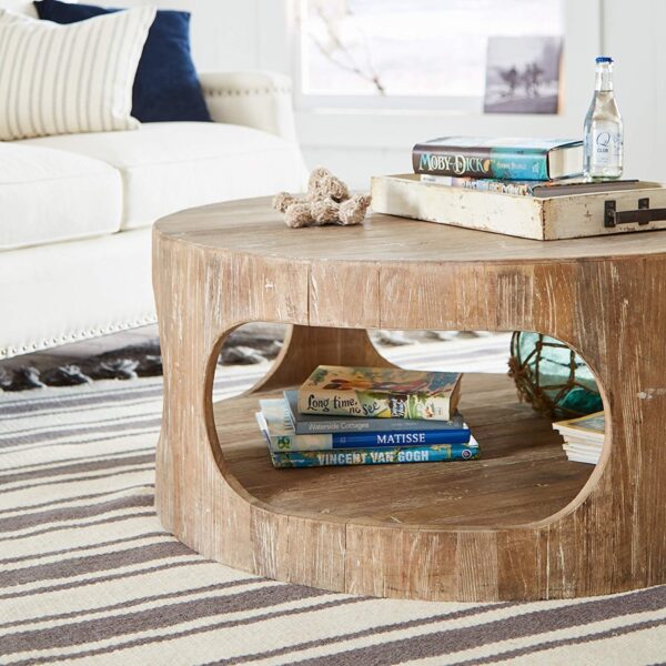 Rustic wood shop coffee table round