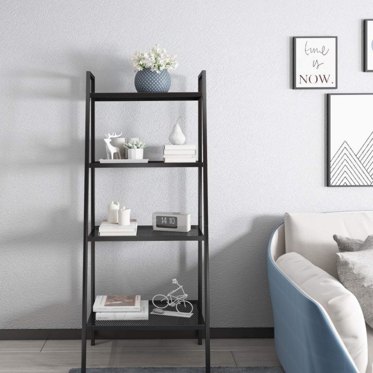 cheap and stylish black metal ladder shelf perforated shelves
