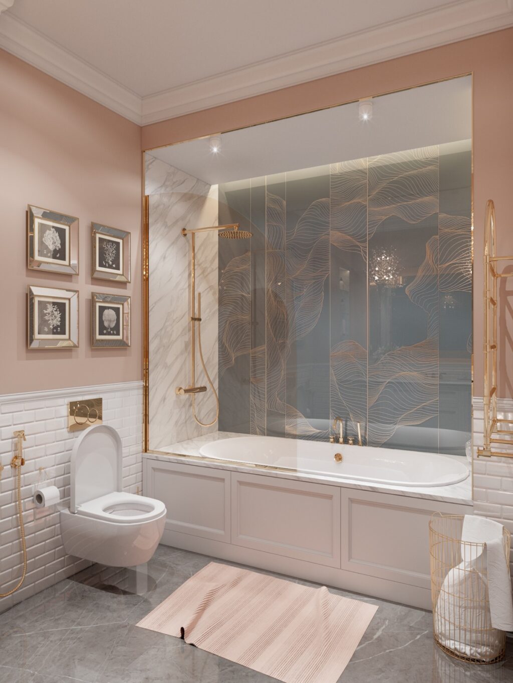gold accent bathroom Interior Design Ideas