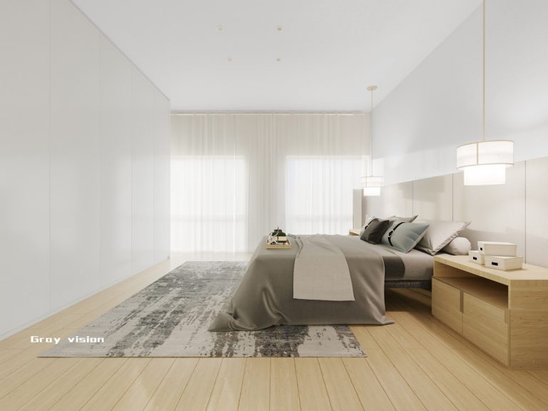 jade and grey chinese minimalist bedroom design with bedroom pendant ...