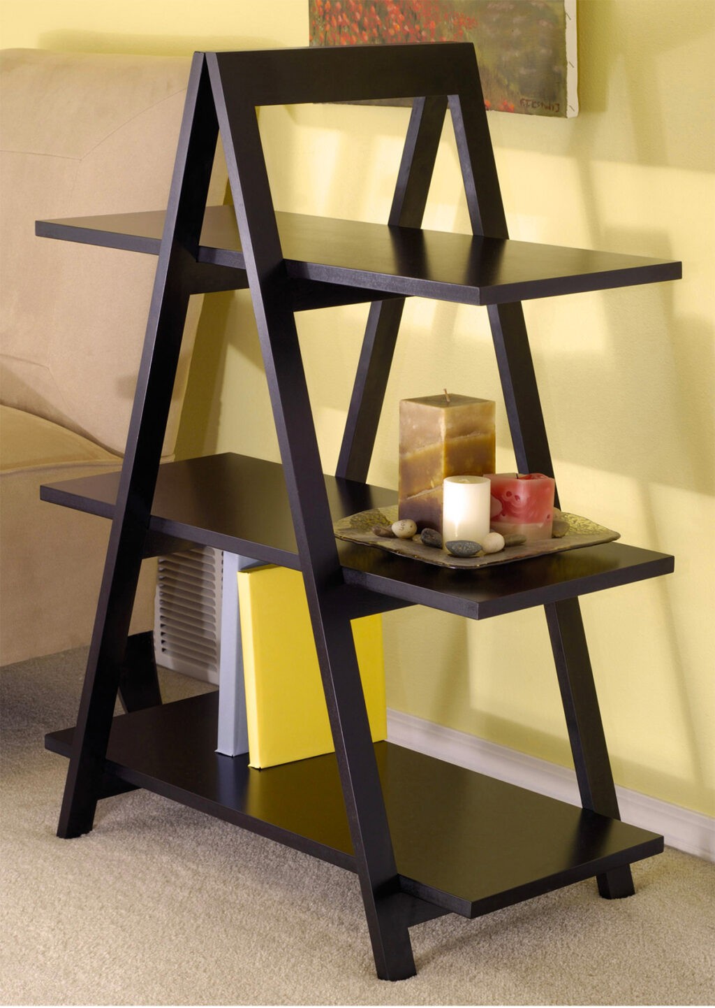 small a frame ladder shelf bedside table fits below window Interior