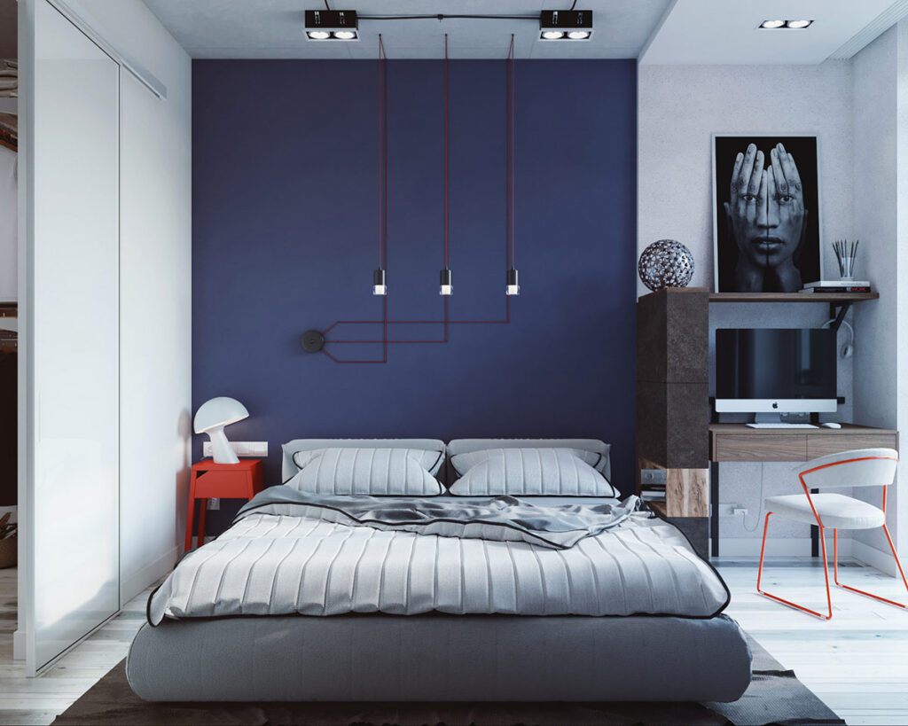 blue bedroom feature wall | Interior Design Ideas