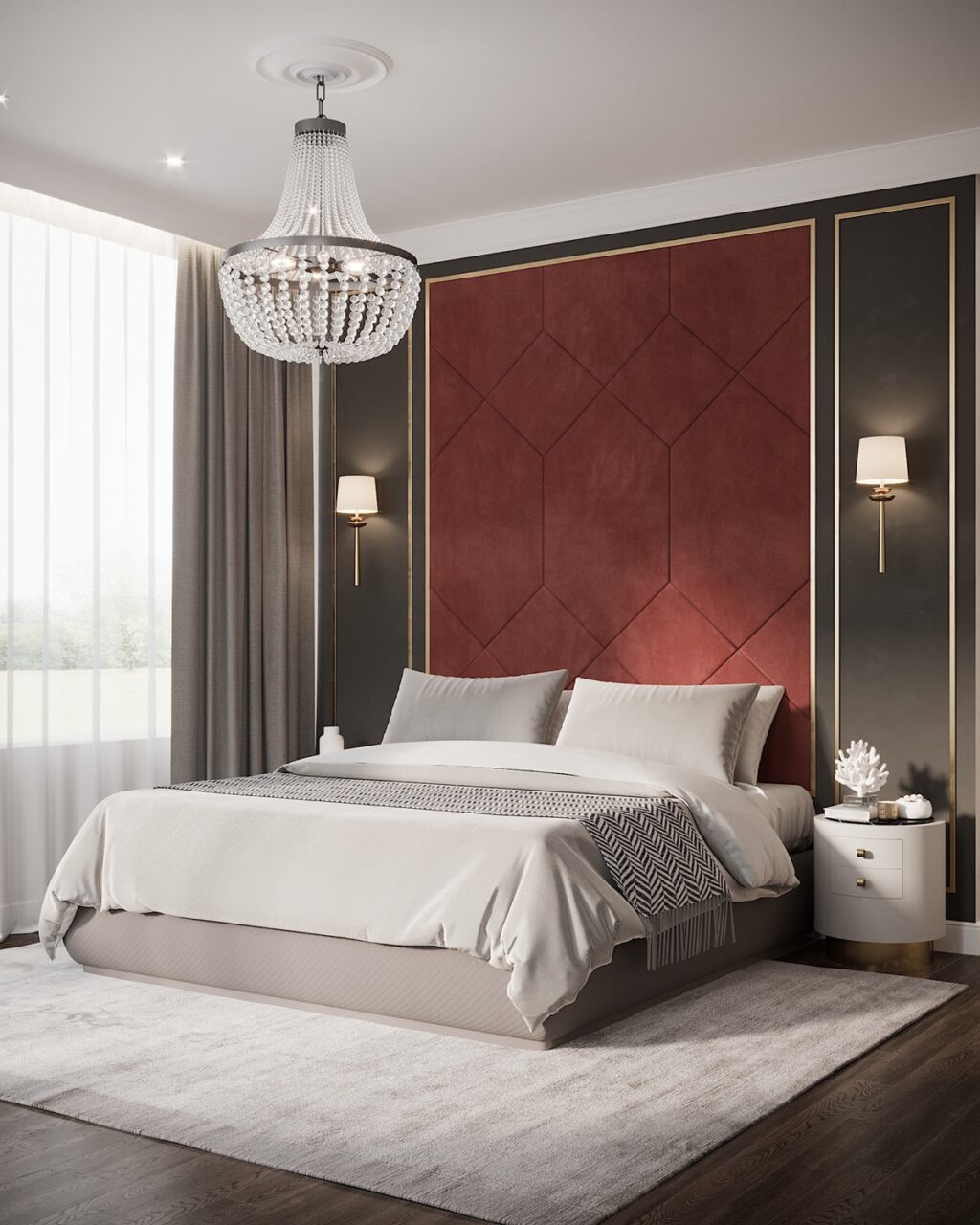 red accent wall bedroom | Interior Design Ideas