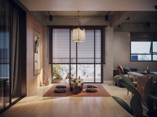 Eastern Influenced Minimalist Interiors In Shades Of Grey and Green