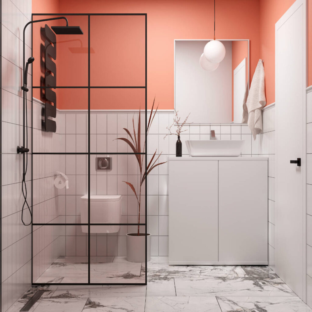 salmon pink bathroom Interior Design Ideas