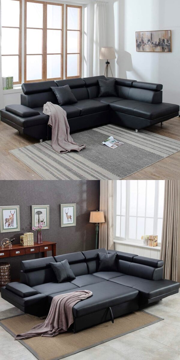 Black leather sleeper shop sectional