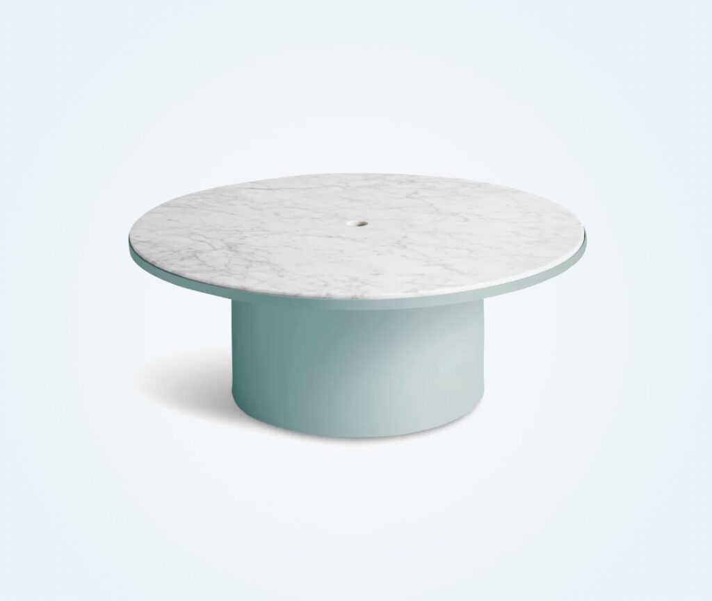 Modern Marble Top Pedestal Coffee Table Baby Blue Pastel Leg Base