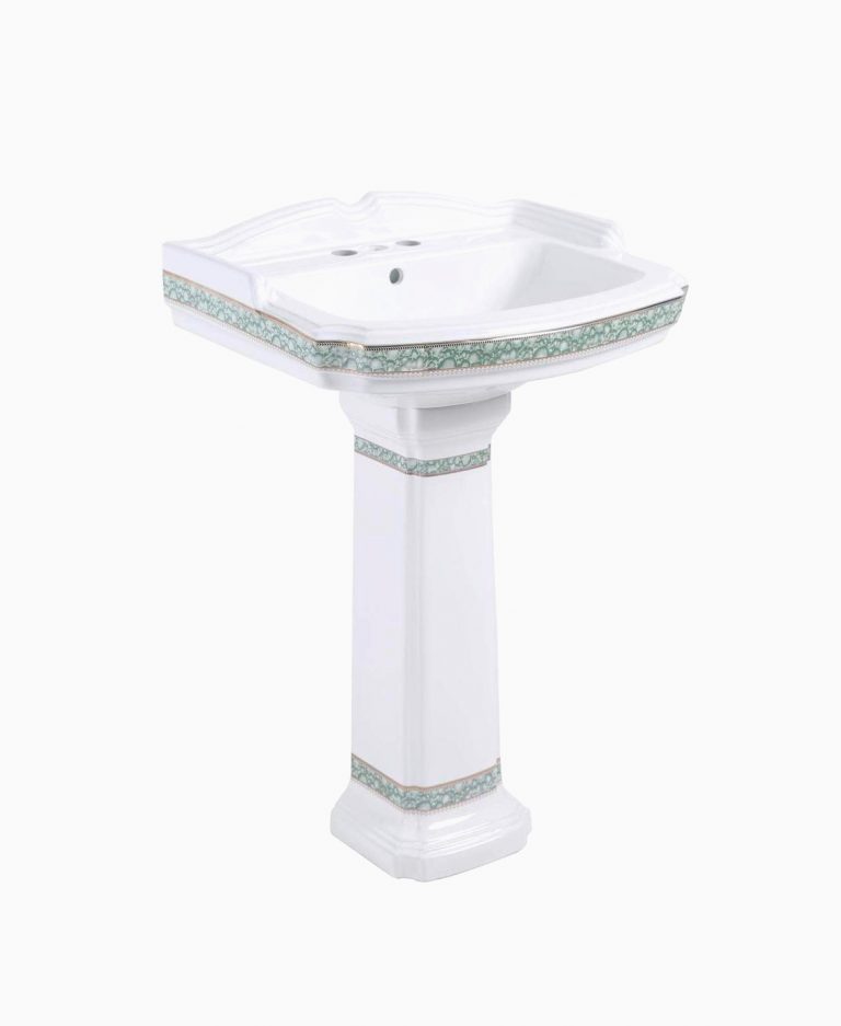 antique pedestal sink mint green and gold accents for traditional