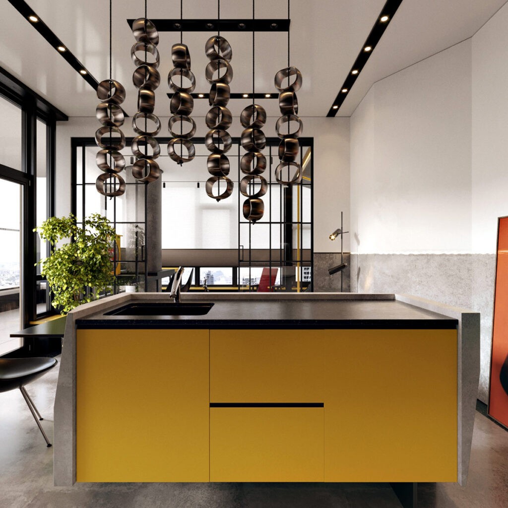 yellow kitchen island Interior Design Ideas
