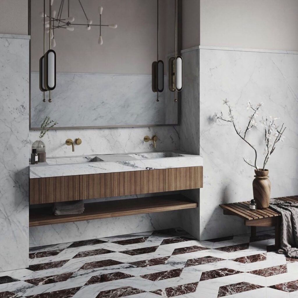 double vanity with towel shelf Interior Design Ideas