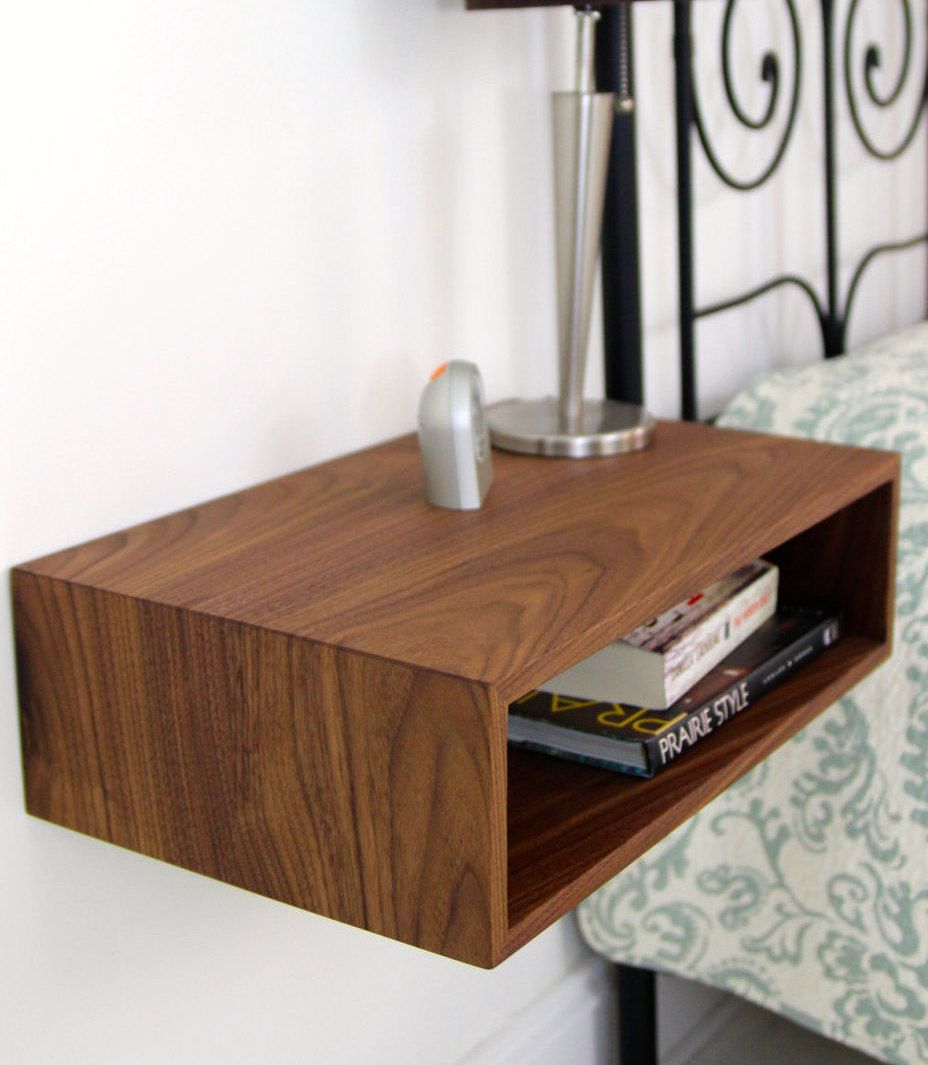 modern solid wood floating bedside table handmade bedroom ...