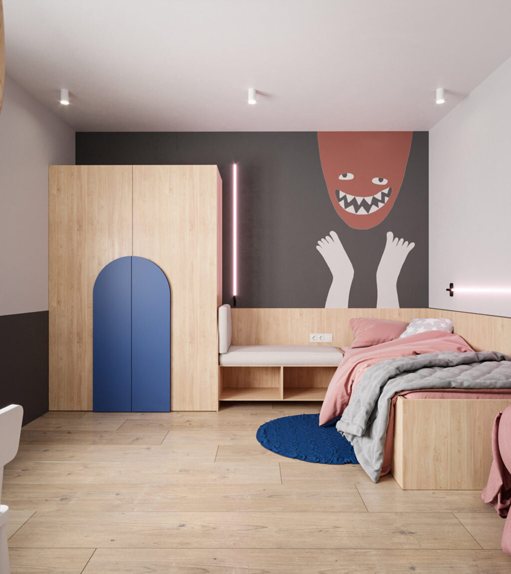 pink and blue kids room Interior Design Ideas