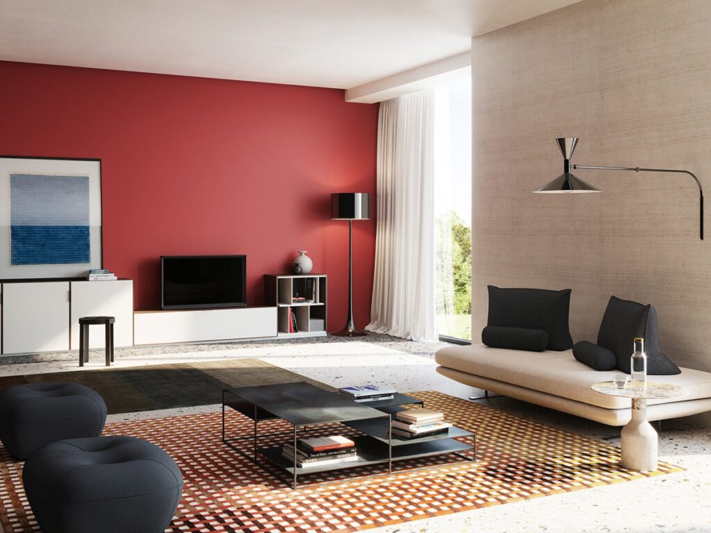 red black and white living room | Interior Design Ideas
