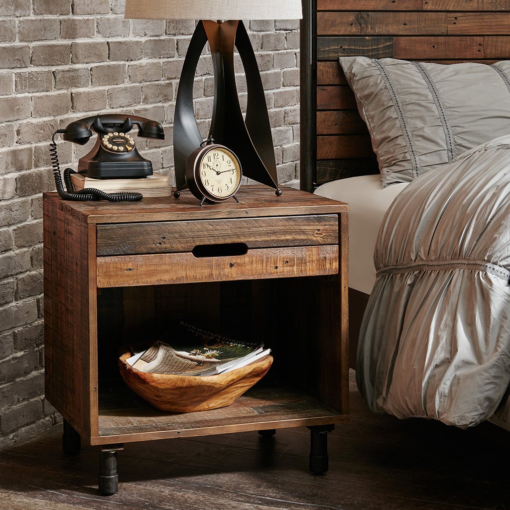 solid wood farmhouse bedside table distressed finish nailholes ...