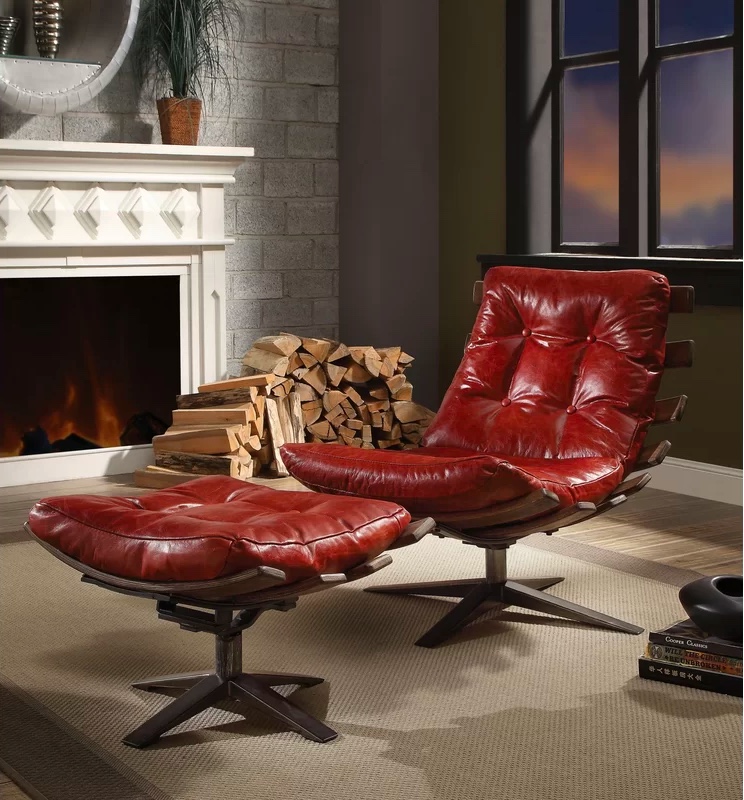 Leather Lounge Chair With Ottoman Wood