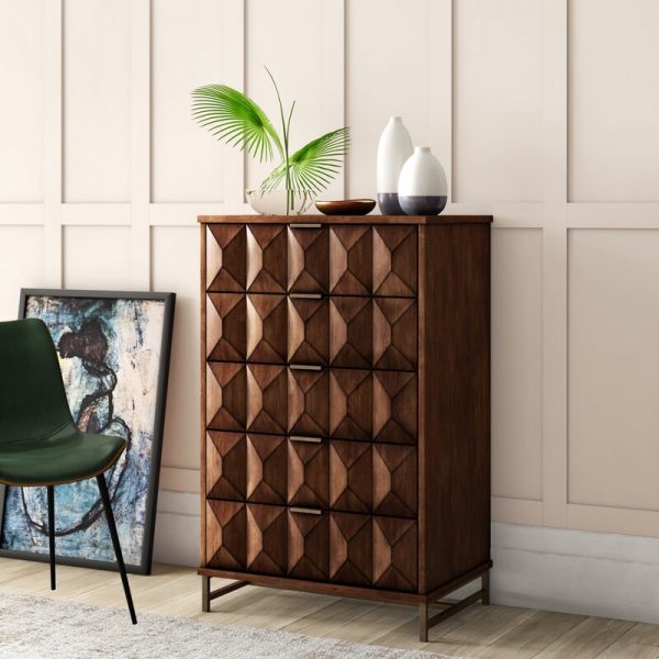 Modern Wood 6-Drawers Cream/Walnut Dresser Storage Cabinet for