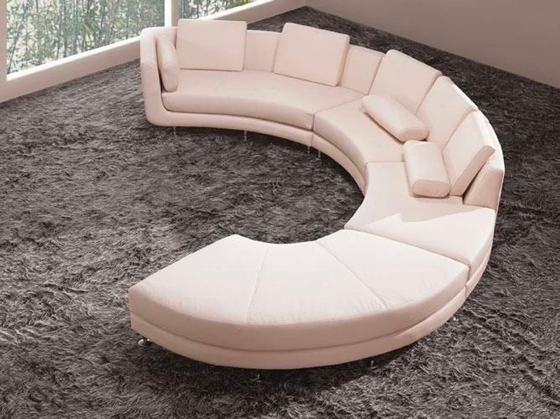 White Leather Sectional Curved Half