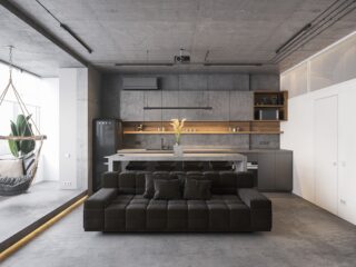 Concrete Monochrome Interiors That Incorporate Glass Wall Rooms