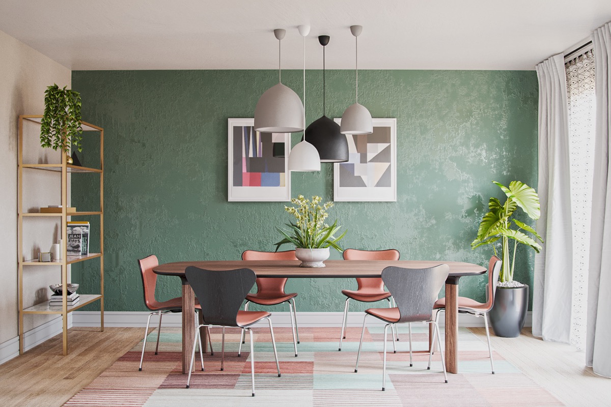 aqua and green dining room