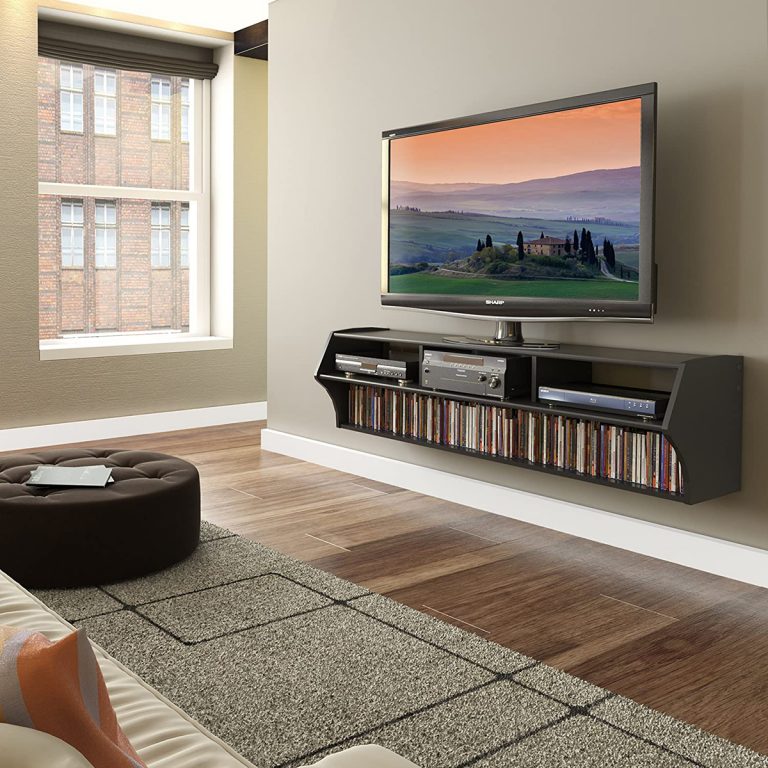 Floating TV Stand with Shelves Double Tier with Cable Management Interior Design Ideas
