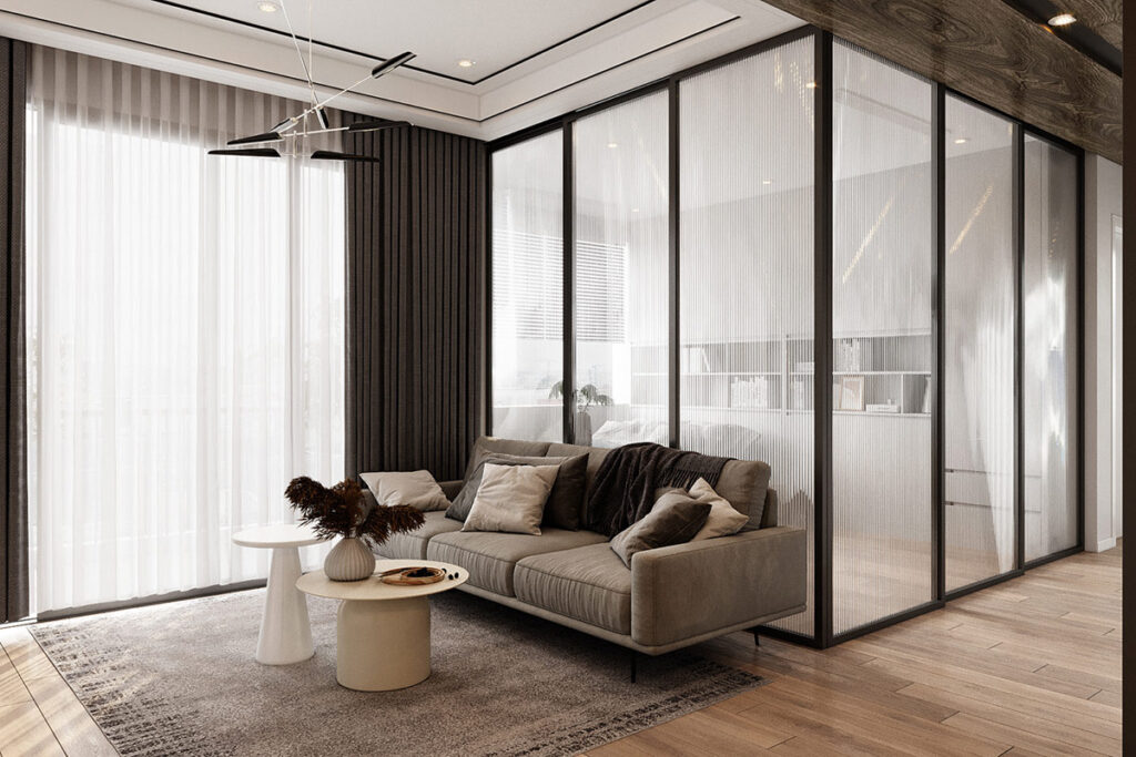 Black Framed Glass Wall Bedrooms And Open Plan Living