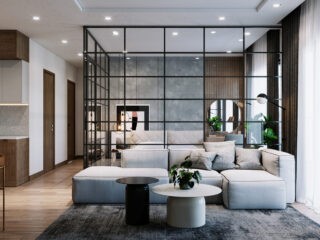 Black Framed Glass Wall Bedrooms And Open Plan Living