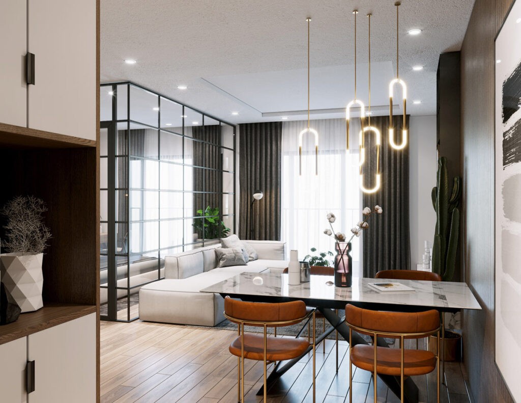 Black Framed Glass Wall Bedrooms And Open Plan Living