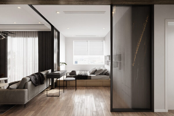 Black Framed Glass Wall Bedrooms And Open Plan Living