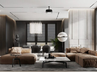 Darkly Decorated Open Plan Living Spaces