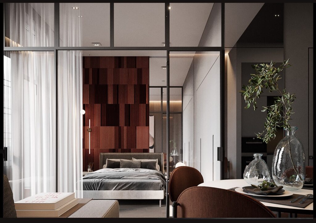 glass wall bedroom Interior Design Ideas