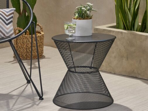 Black metal mesh outdoor side table
