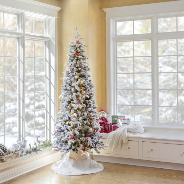 PreLit and Flocked Skinny Christmas Tree Interior Design Ideas